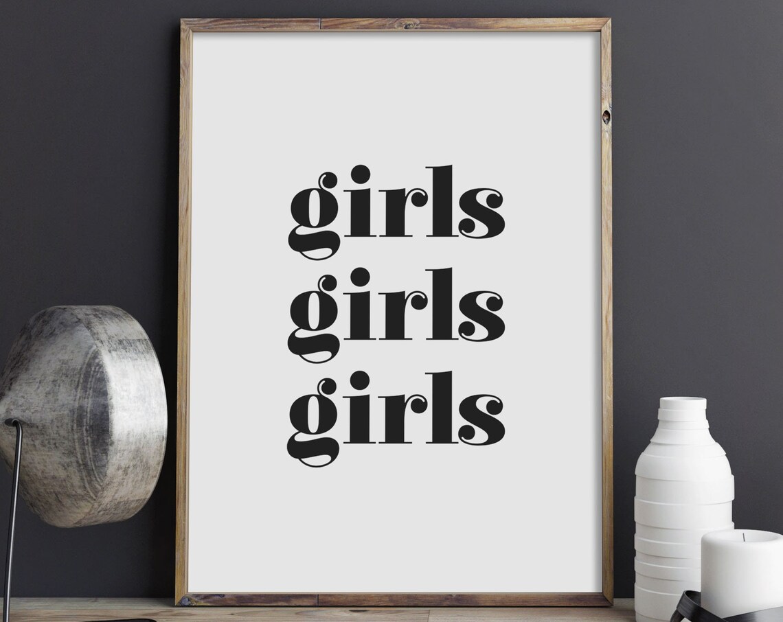 Girls Girls Girls Bold Retro Typography Feminist Quote Wall Art