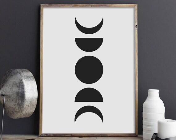 Black Moon Phase Icons Minimalist Celestial Boho Wall Decor Poster