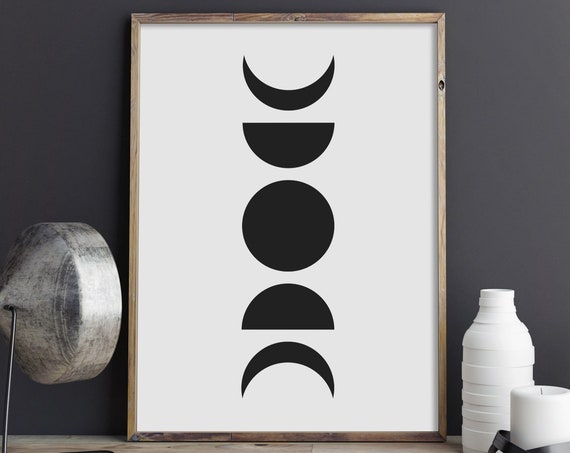 Moon Phases Print Lunar Moon Cycle Poster Minimal Wall Art Bohemian Bedroom Sign Witchy Home Decor Instant