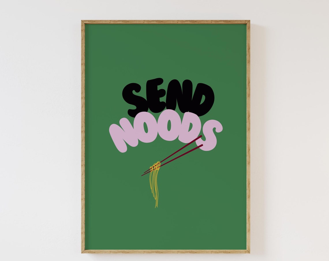 Send Noods Green Retro Noodle Bubble Letters Print Gift Decor