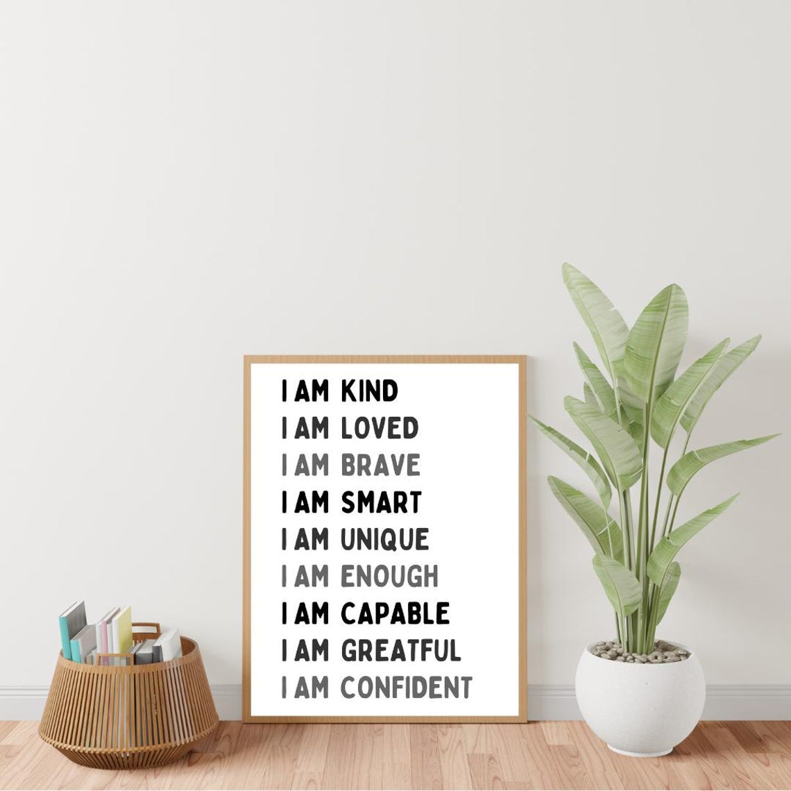 Kids I Am Affirmations Poster Black and White for Playroom Decor - Image 3