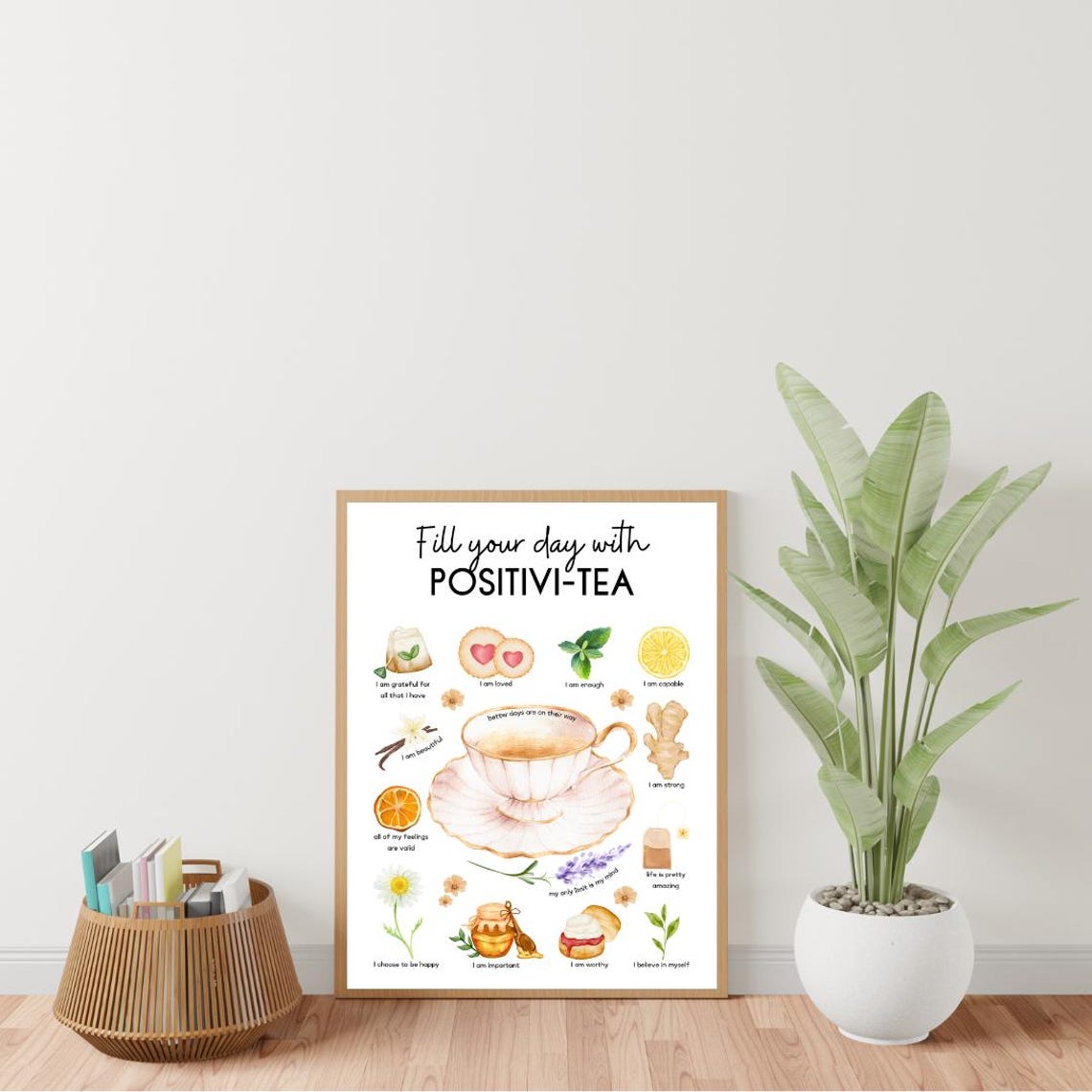 Positivi Tea Affirmations Watercolor Tea Cup Mindfulness Quote Poster - Image 3