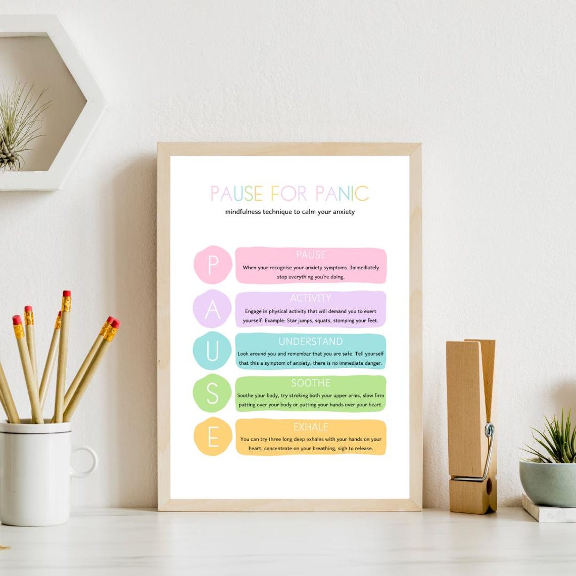 Pause For Panic Mindfulness Anxiety Relief Acronym Therapy Poster - Image 4