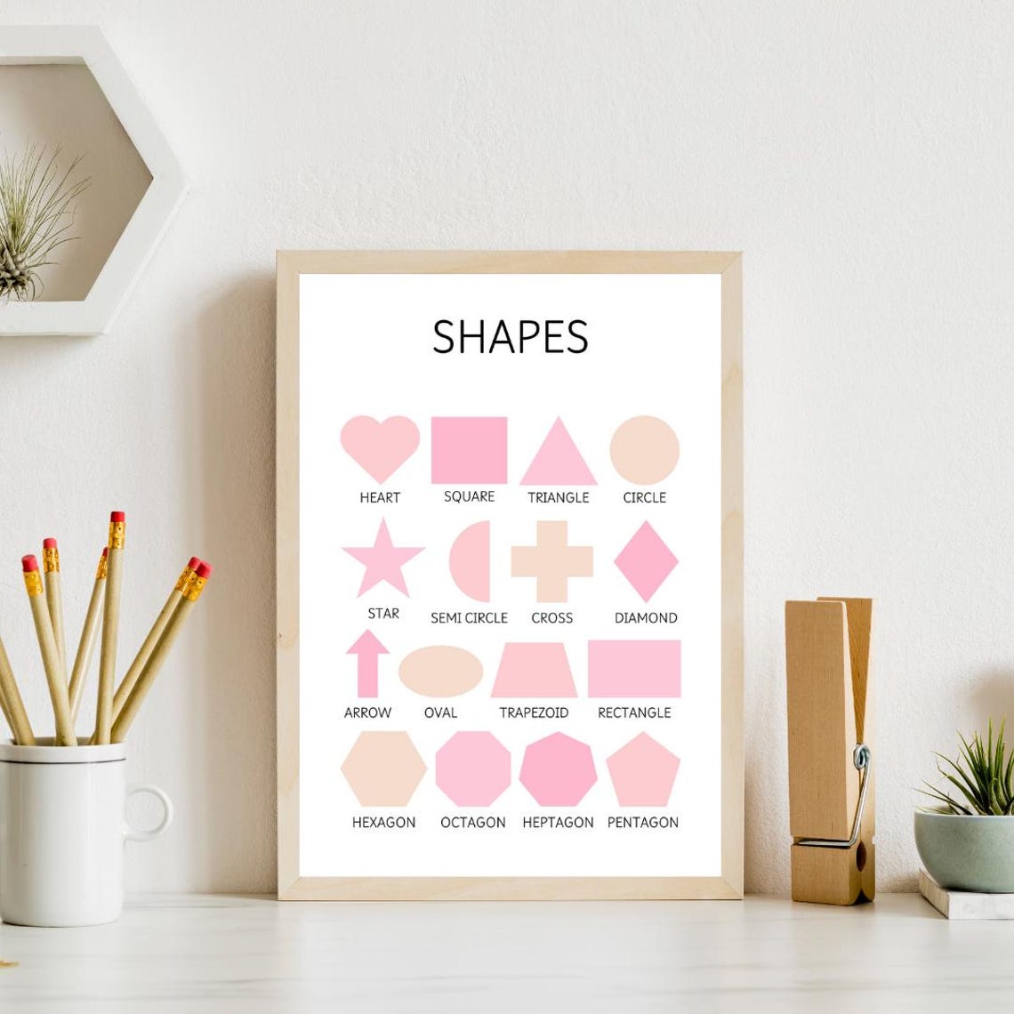 Pink Shapes Educational Chart Kids Geometry Learning Poster Art - Image 4