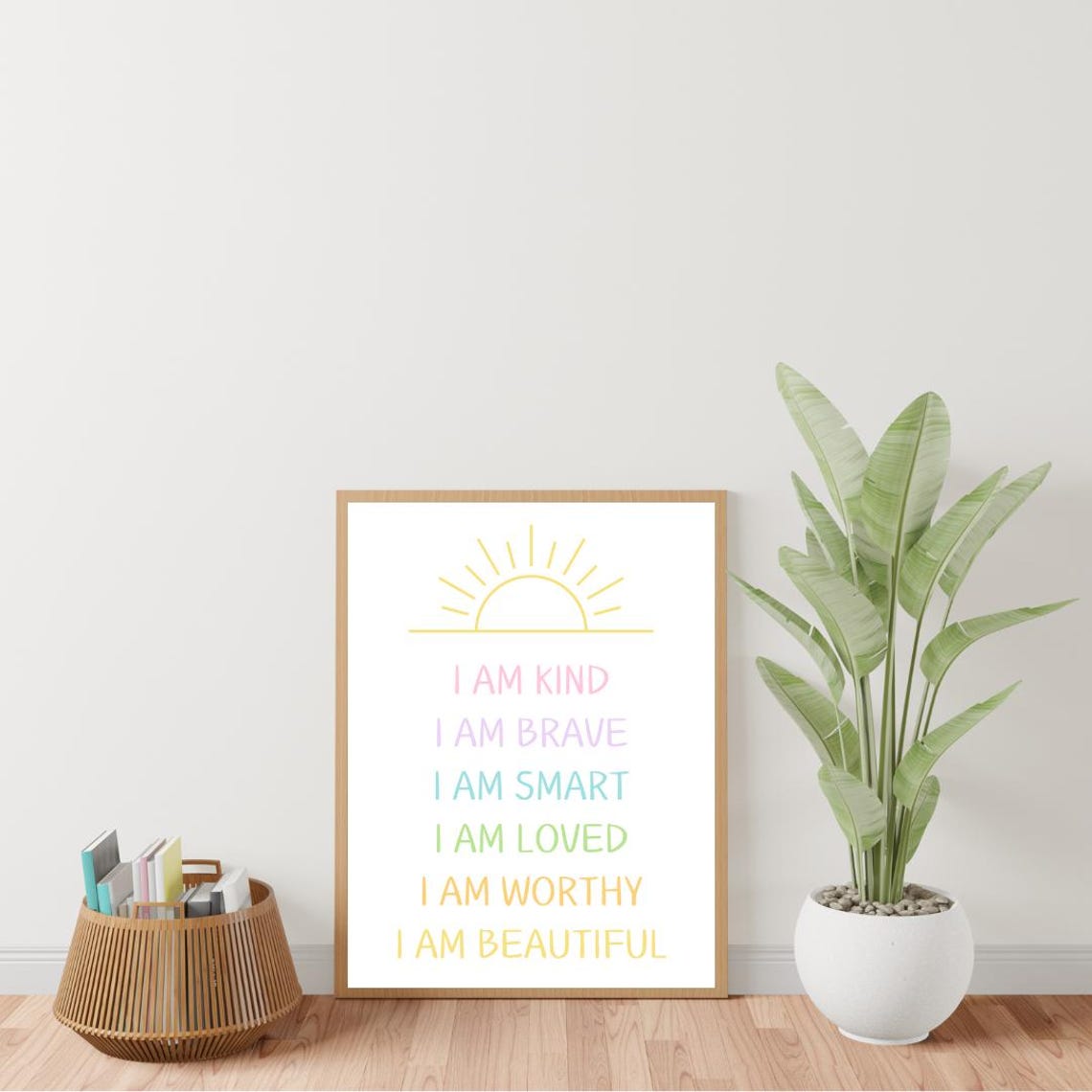 I Am Kind Brave Smart Loved Worthy Kids Affirmation Rainbow Poster - Image 3
