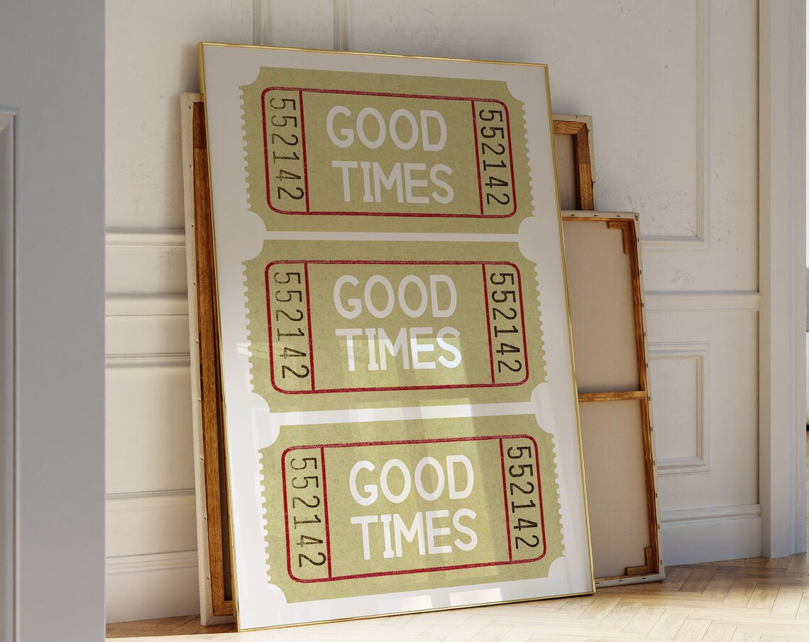 Green Good Times Retro Cinema Ticket Stub Trio Vintage Style Poster