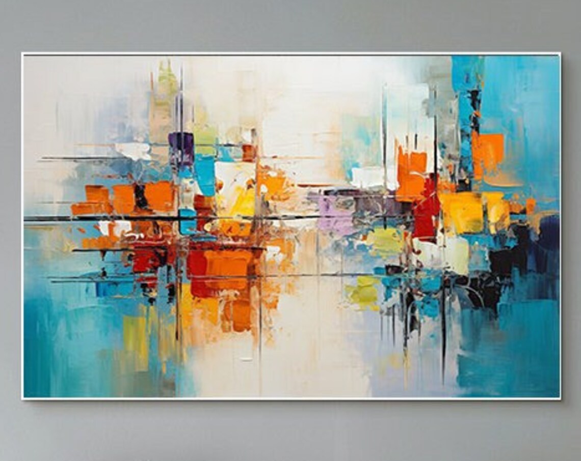 Lively Coastal Abstract Cityscape In Turquoise Orange White Poster