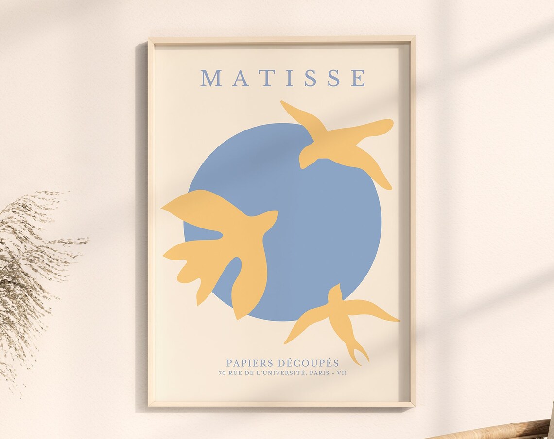 Matisse Blue Sun with Yellow Doves Papiers Decoupes Art Poster - Image 3