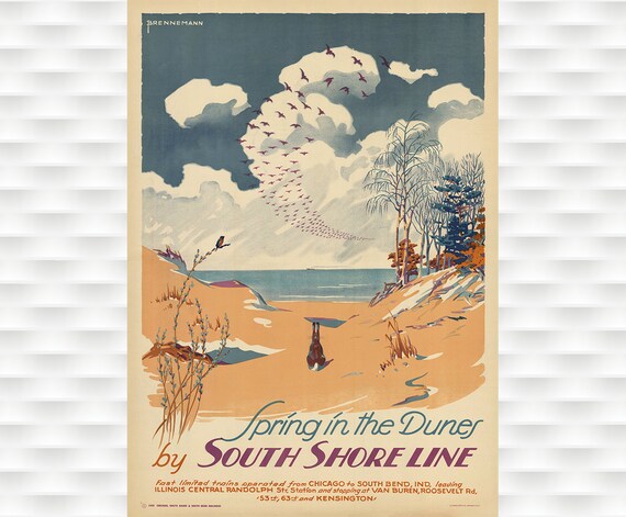 Spring in the Dunes South Shore Line Vintage Railway Travel Poster