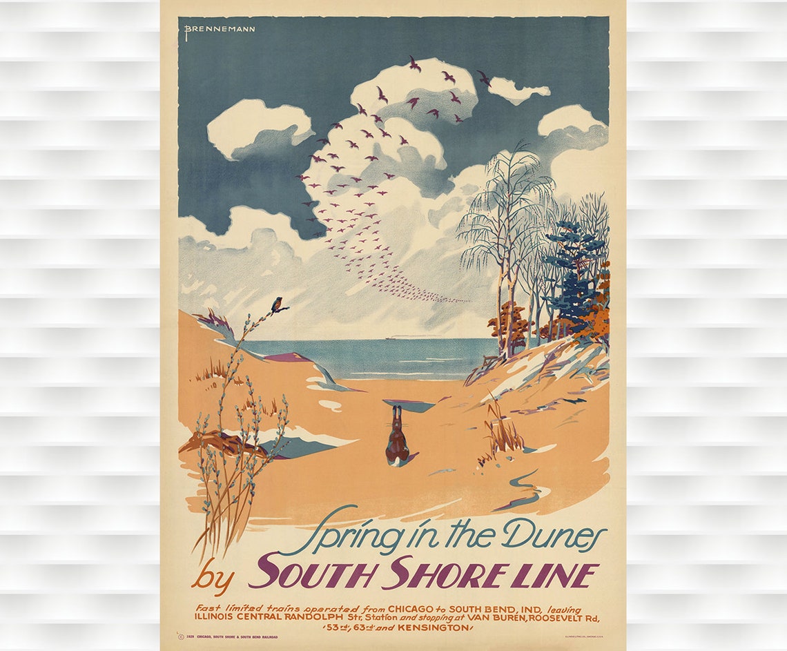 Spring in the Dunes South Shore Line Vintage Railway Travel Poster