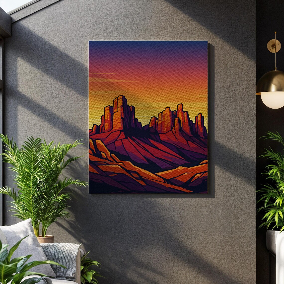 Southwestern Desert Mesa Sunset Canvas Vibrant Red Rock Canyon Wall Art