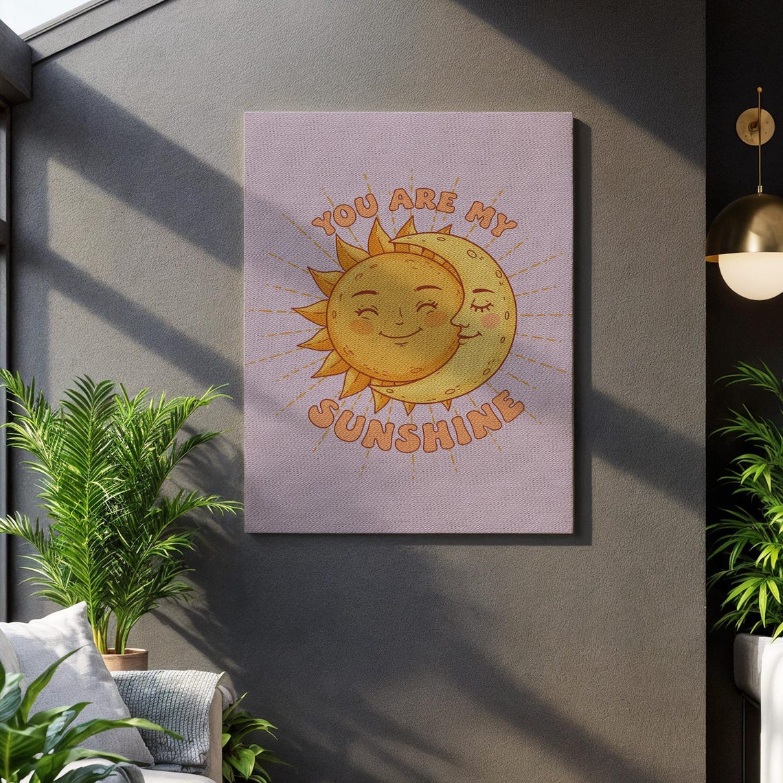 You Are My Sunshine Smiling Sun and Moon Retro Nursery Wall Art