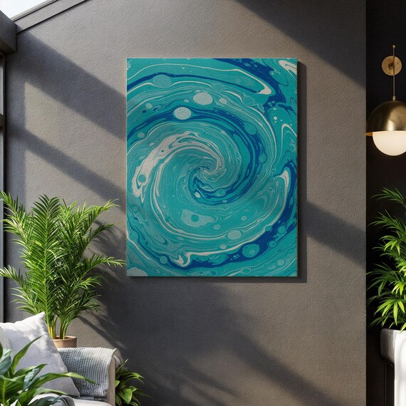 Blue Swirl Ocean Fluid Marble Art Hypnotic Circle Teal Poster