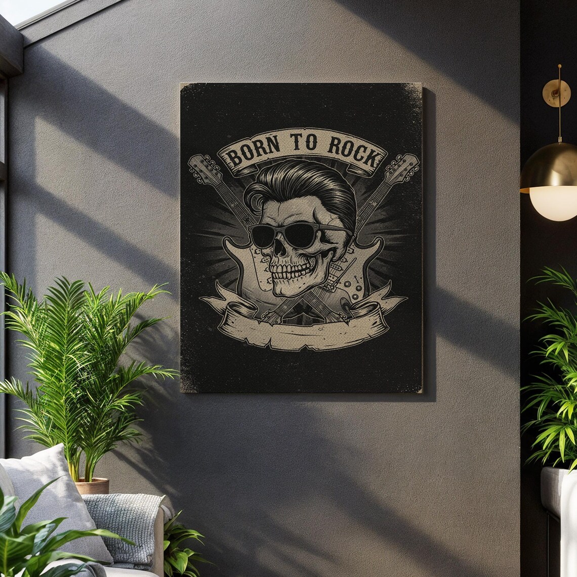 Born To Rock Mechanical Skull Guitar, Vintage Tribute