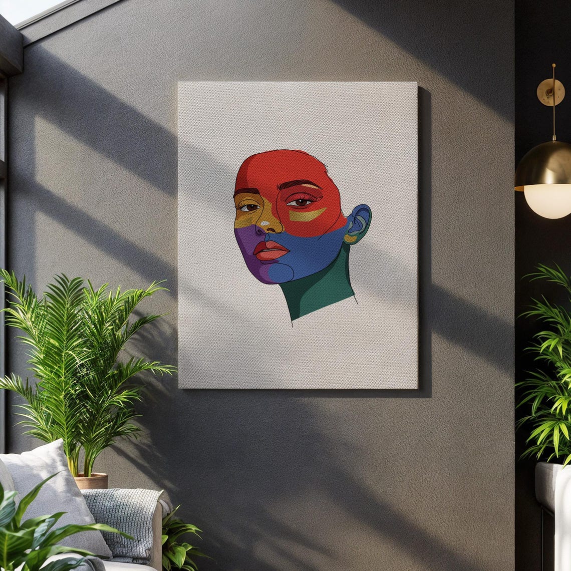 Colorful Face Line Art Portrait Red Blue Abstract Woman Art Poster