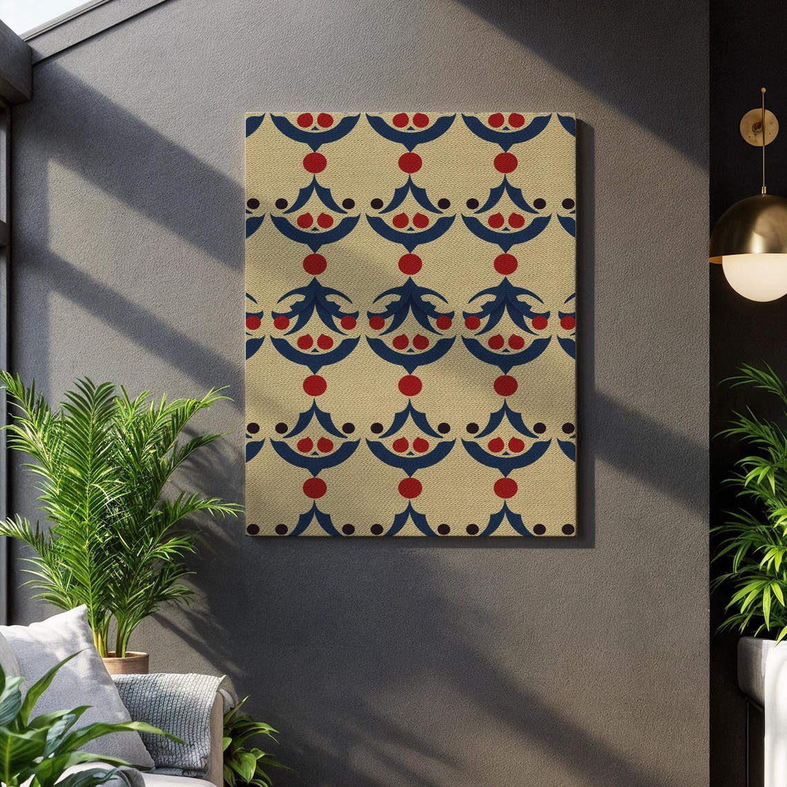 Turkish Iznik Style Geometric Pattern Red Navy Cream Canvas Poster