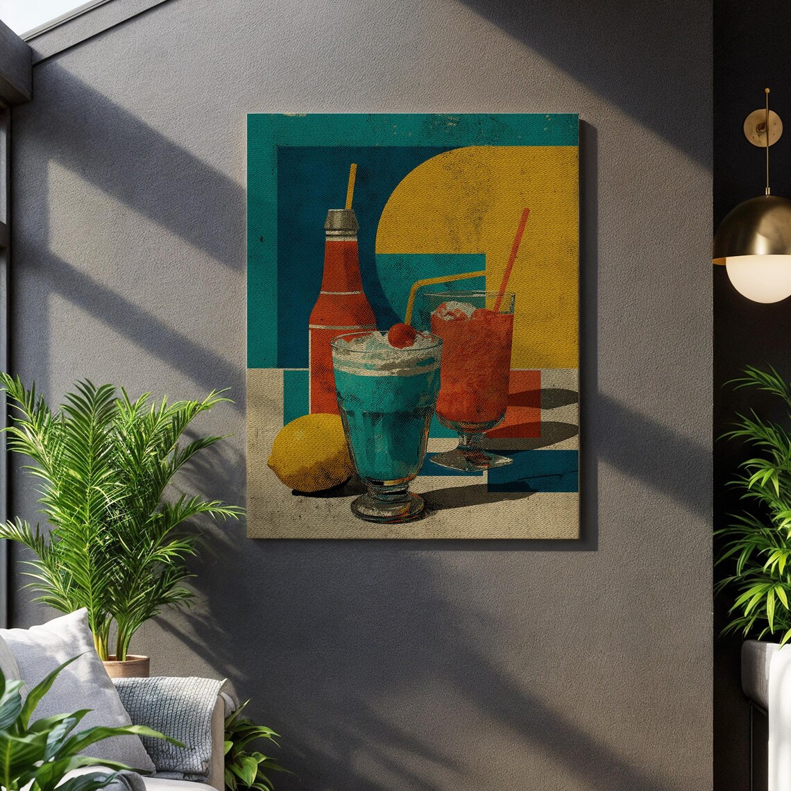 Retro Soda Fountain Pop Art Drinks Bottle Lemon Mid Century Modern Poster