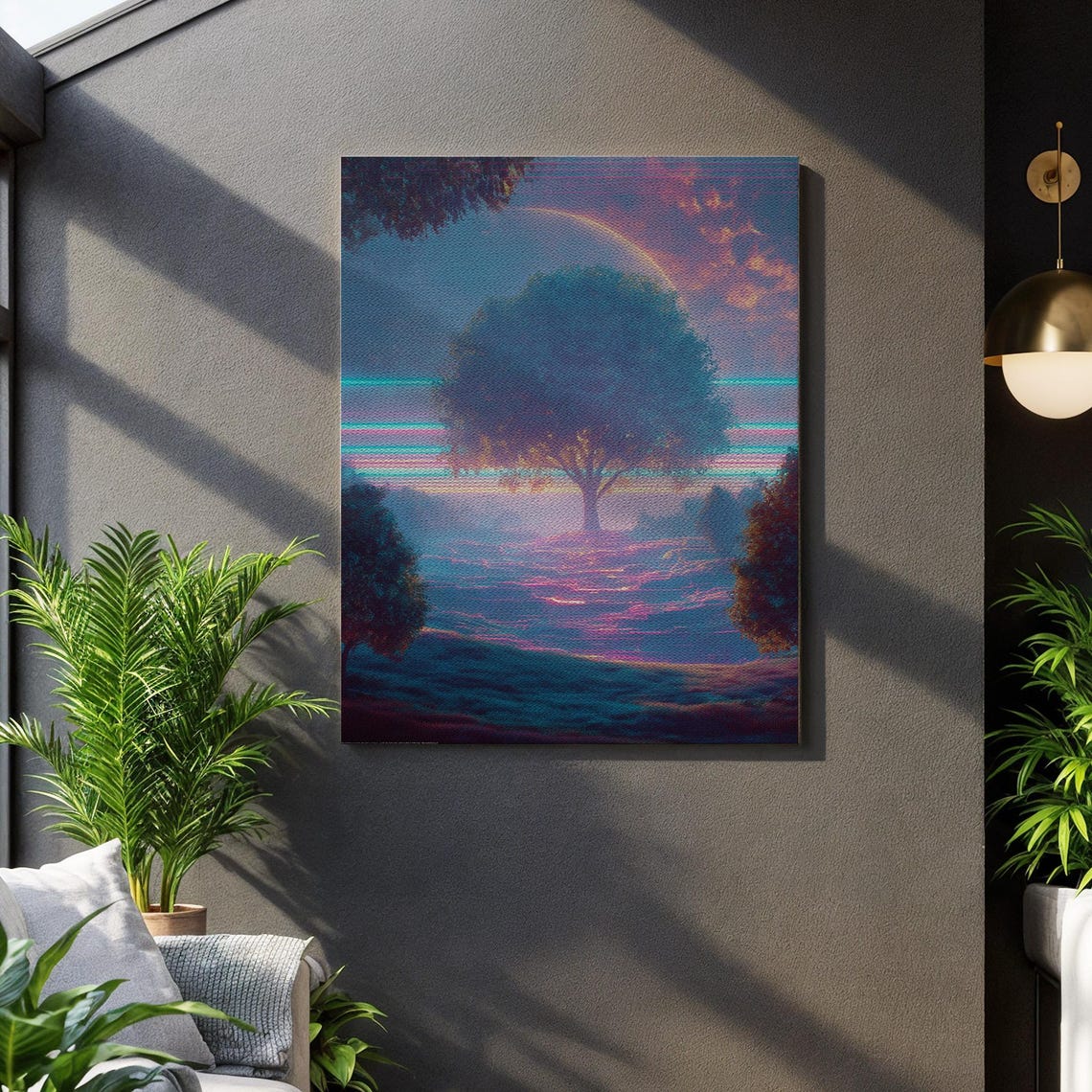 Vaporwave Tree Landscape Neon Sunset Retro Synthwave Nature Poster