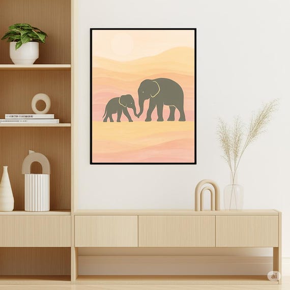 Arte Mural Minimalista De Animales Impresin Moderna Una Familia Safari Tonos Tierra Clidos Descarga Decoracin Contempornea Para El Hogar