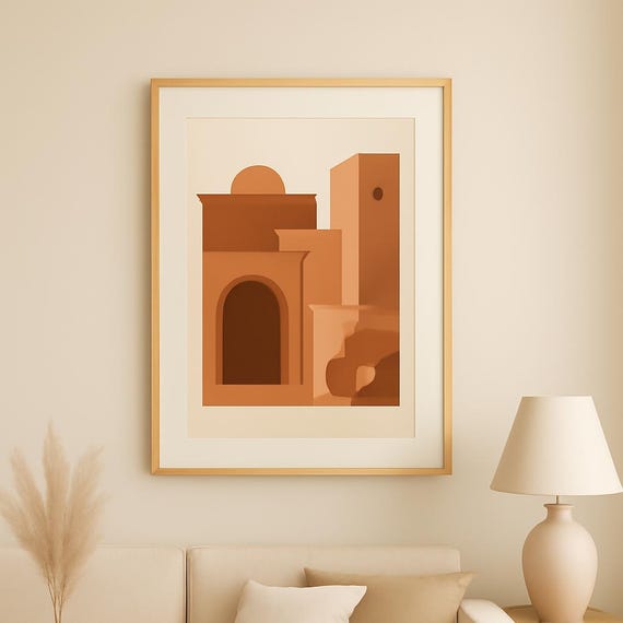 Impresin De Arte Mural Geomtrico Abstracto Minimalista Moderno Decoracin Neutra En Terracota Descarga Para Sala Estar
