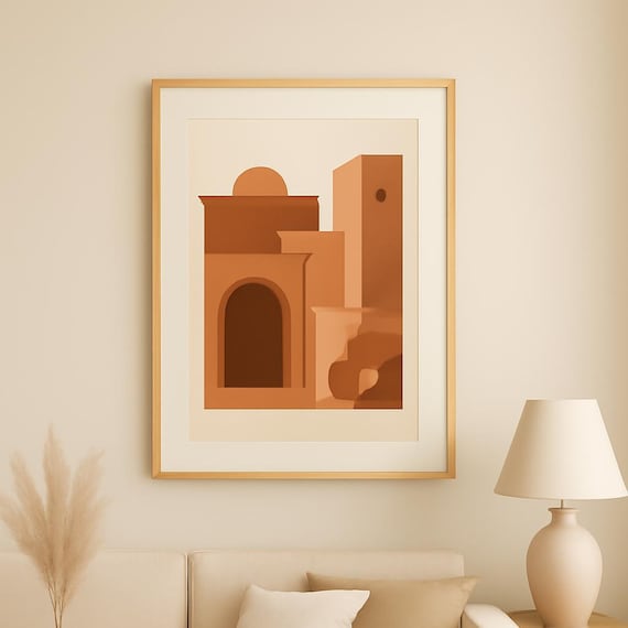 Terracotta Geometric Buildings Abstract Architecture Decor Poster