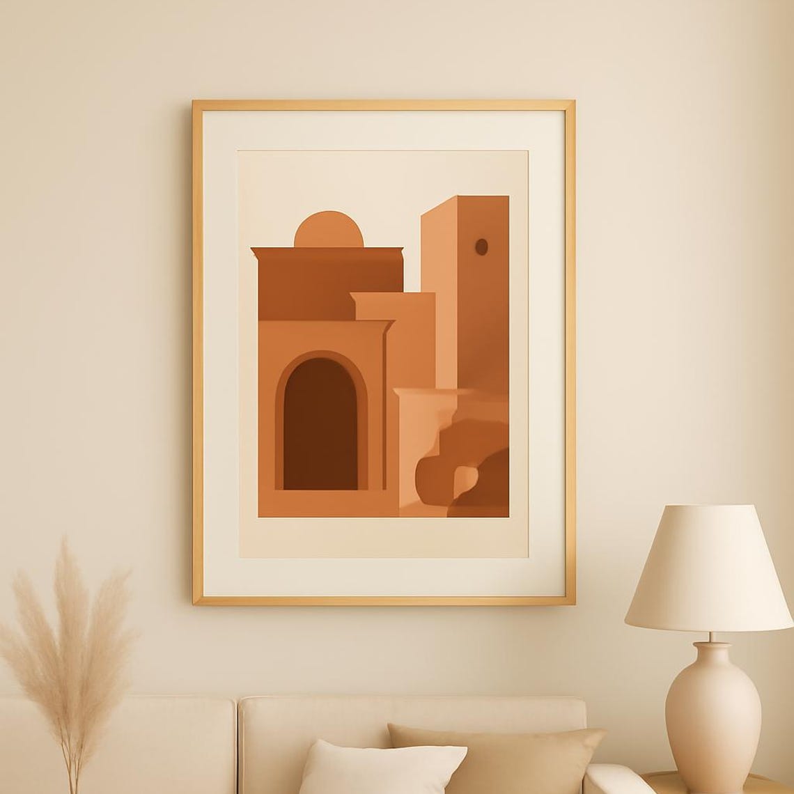 Terracotta Geometric Buildings Abstract Architecture Decor Poster