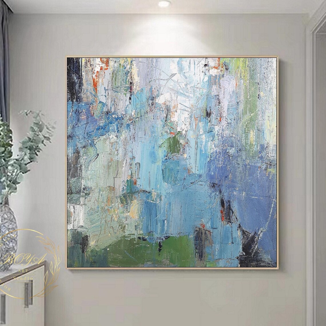 Blue Abstract Painting, Modern Minimalist Wall Art