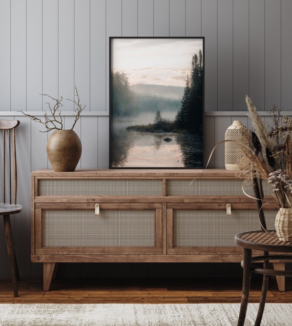 Misty Algonquin Fall Morning, Forest Reflection Art Print
