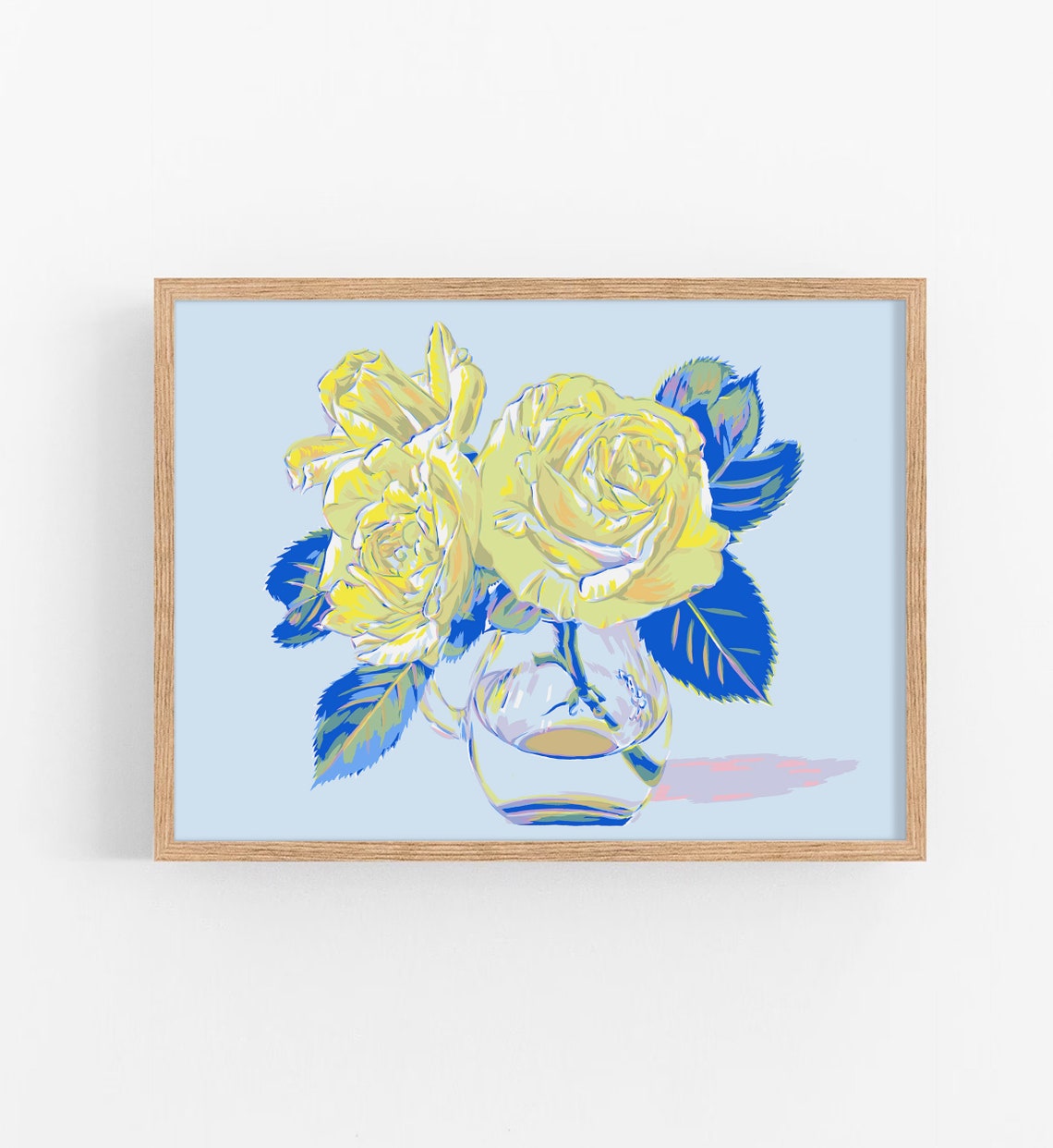 Bright Yellow Roses in Glass Vase Pop Art Botanical Floral Poster