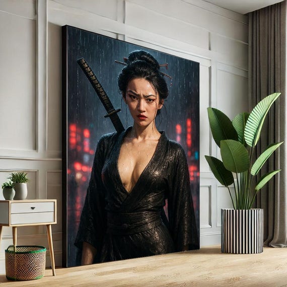 Elegant Samurai Woman Canvas Wall Art Print Modern Asianinspired Living Room Decor Statement Piece