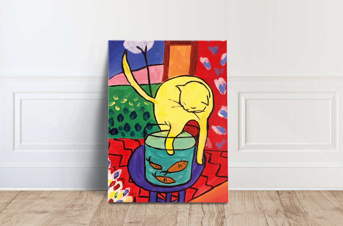Matisse Cat With Red Fish Art Print, Modern