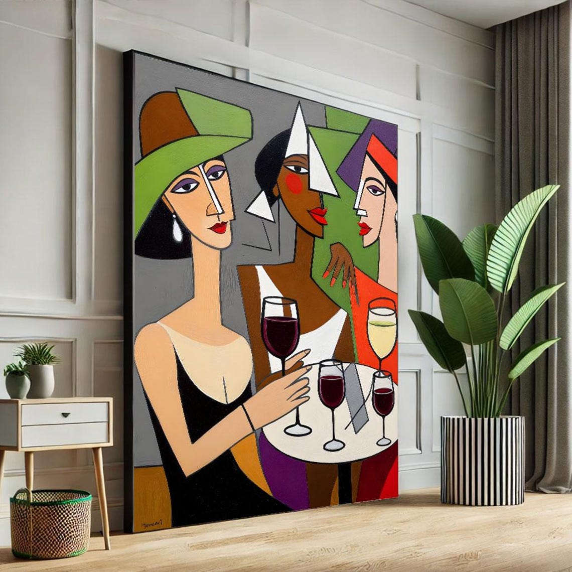 Colorful Cubist Women Canvas Wall Art Print Modern Living Room Decor Statement Piece For Lovers