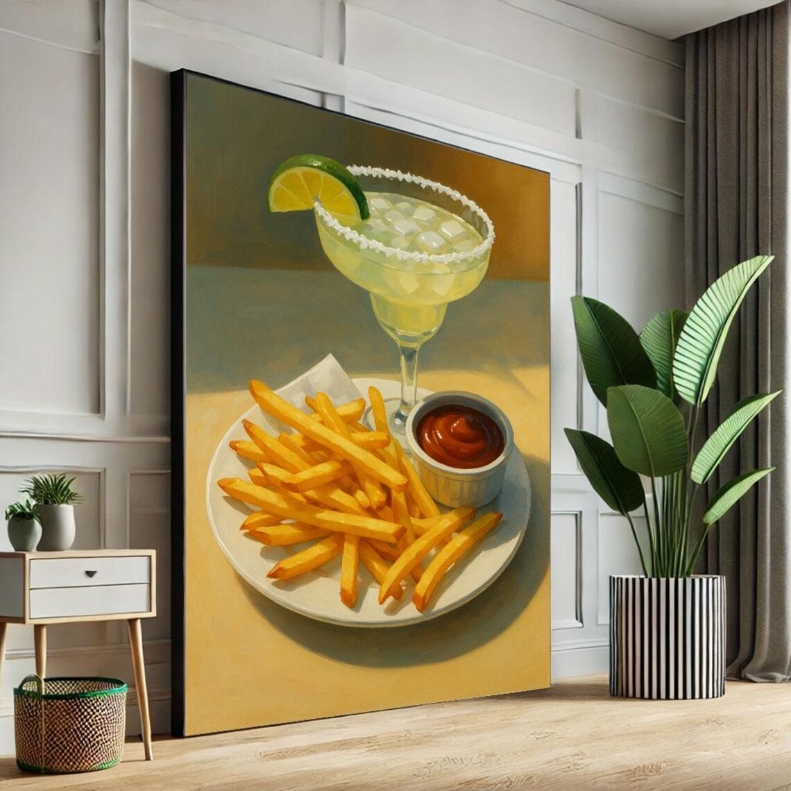 Margarita Cocktail And French Fries Painting Kitchen Bar Wall Poster