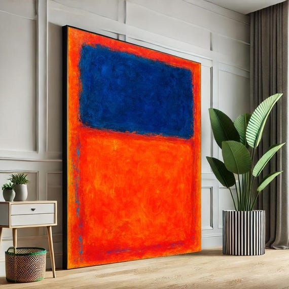 Mark Rothko Inspired Blue And Orange Canvas Bold Color Field Painting For Modern Living Room Decor