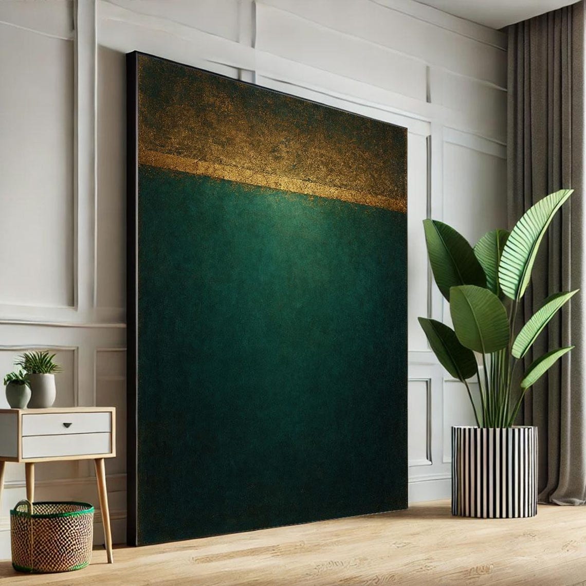 Rich Emerald Green and Gold Leaf Modern Abstract Texture Poster
