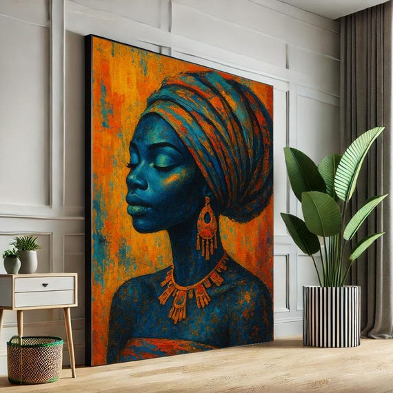 Bold African Woman Portrait Canvas Wall Art Print Modern Living Room Decor Statement Piece