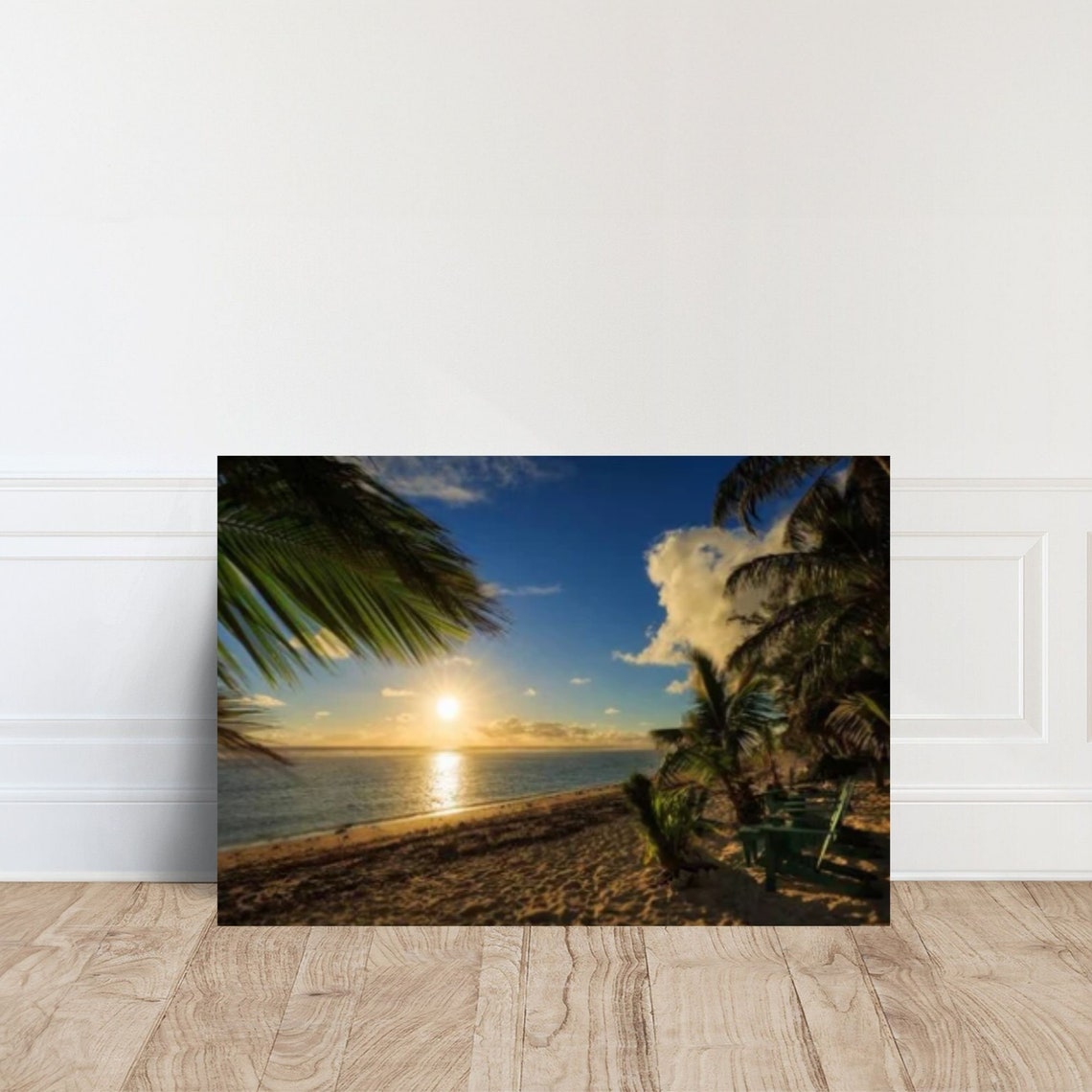 Tropical Beach Sunrise Palm Trees Ocean Shoreline Photo Poster