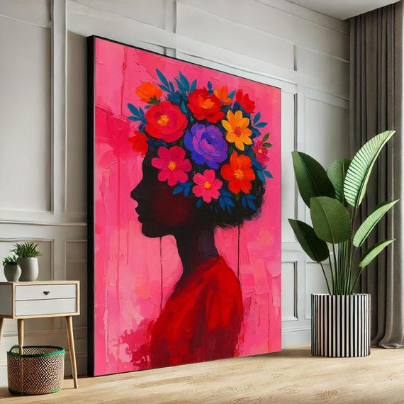 Colorful African Woman Silhouette Canvas Wall Art Print Boho Bedroom Decor Statement Piece For Modern Homes