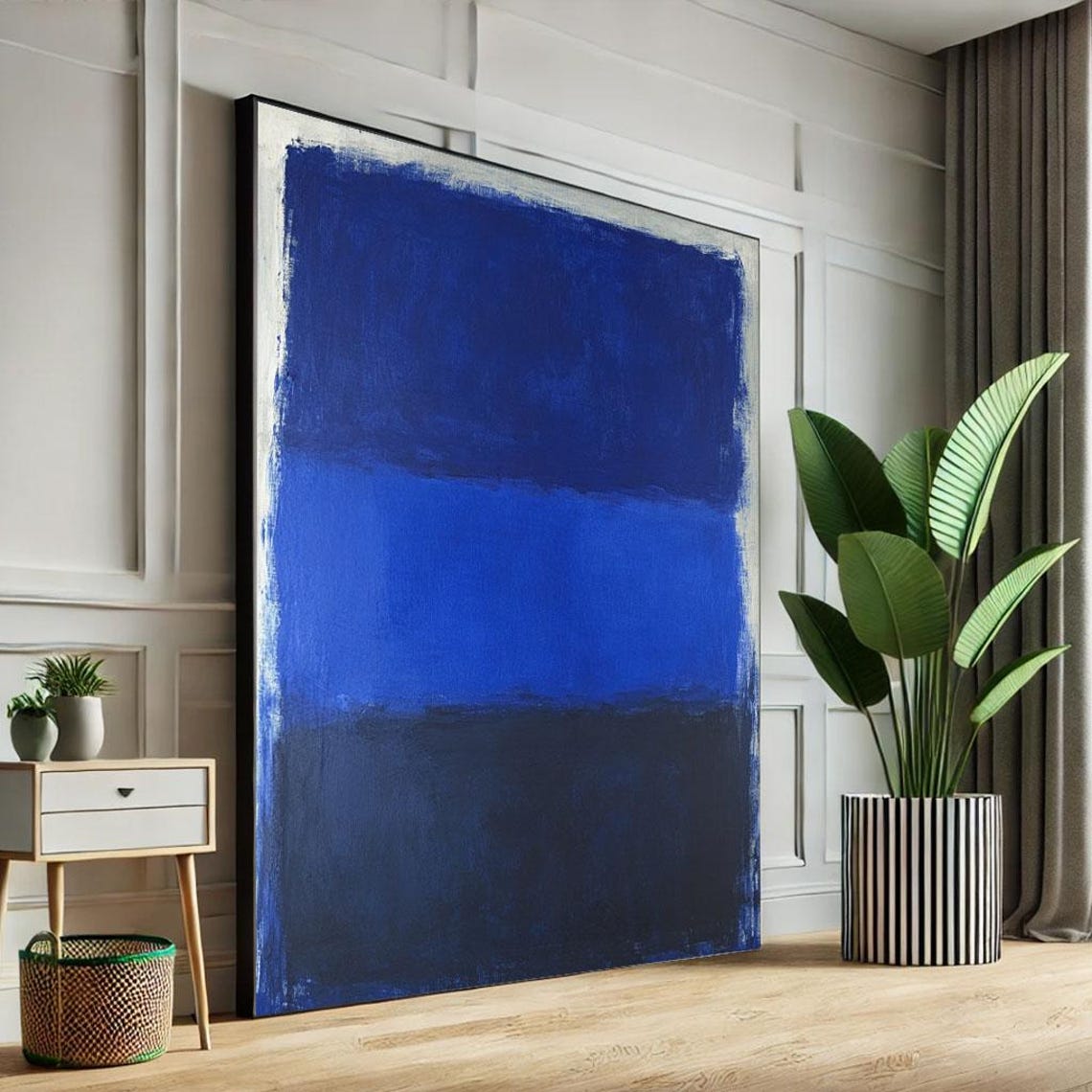 Deep Blue and Black Abstract Color Field Modern Painting Poster