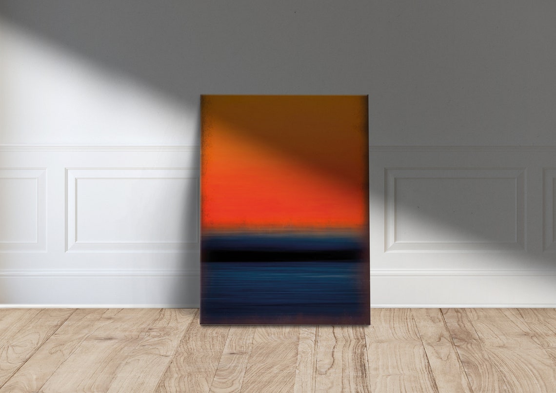 Orange Sunset Over Dark Blue Sea Minimalist Abstract Art Poster