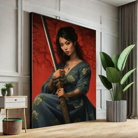 Fierce Samurai Woman Canvas Wall Art Print Bold Japanese Style Living Room Decor Statement Piece