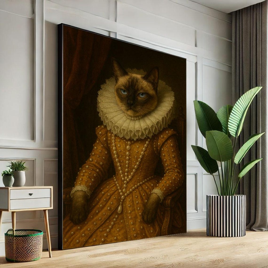 Regal Siamese Cat Renaissance Portrait Elizabethan Ruff Collar Poster