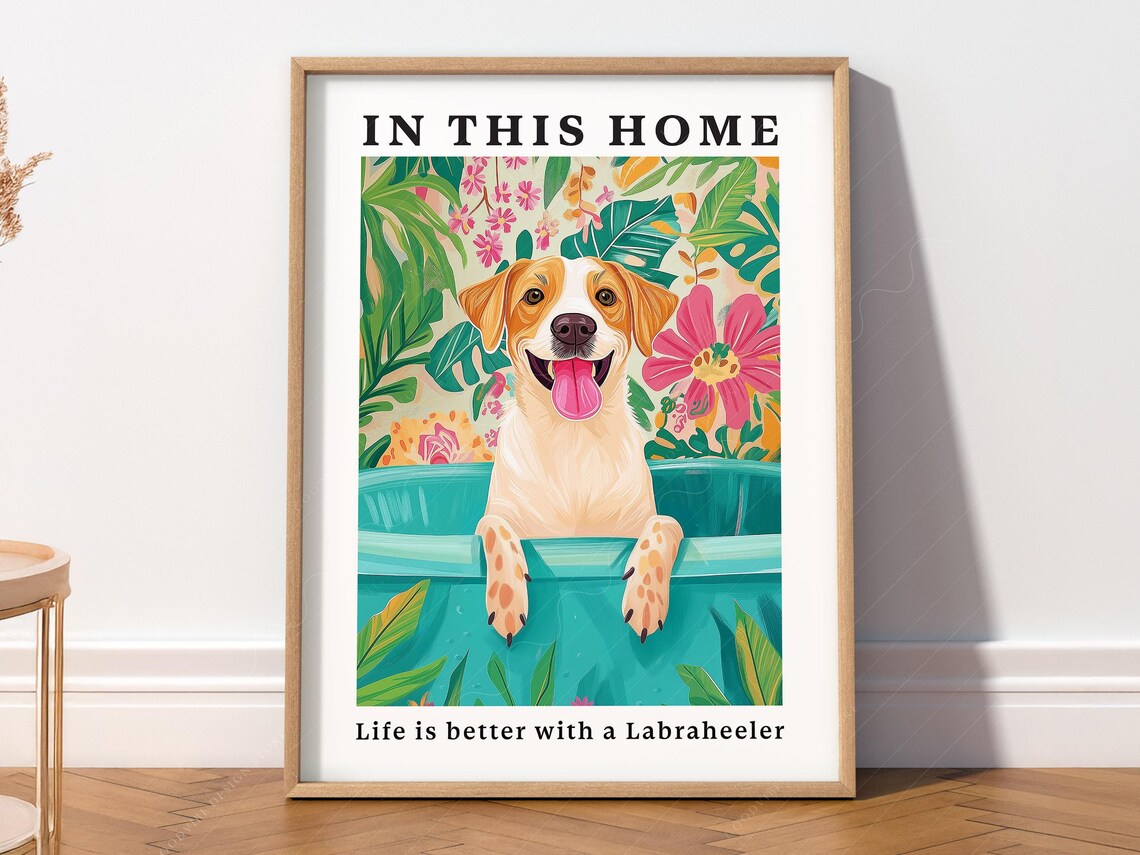 Labrador Print, Tropical Dog Lovers Kitchen Decor