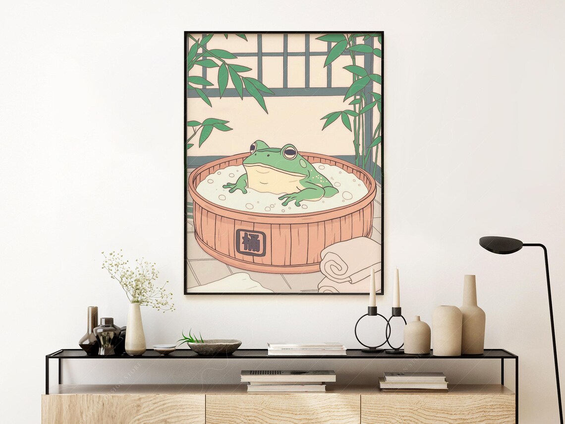 Japanese Frog in a Bathtub Minimalist Art Print - Image 3