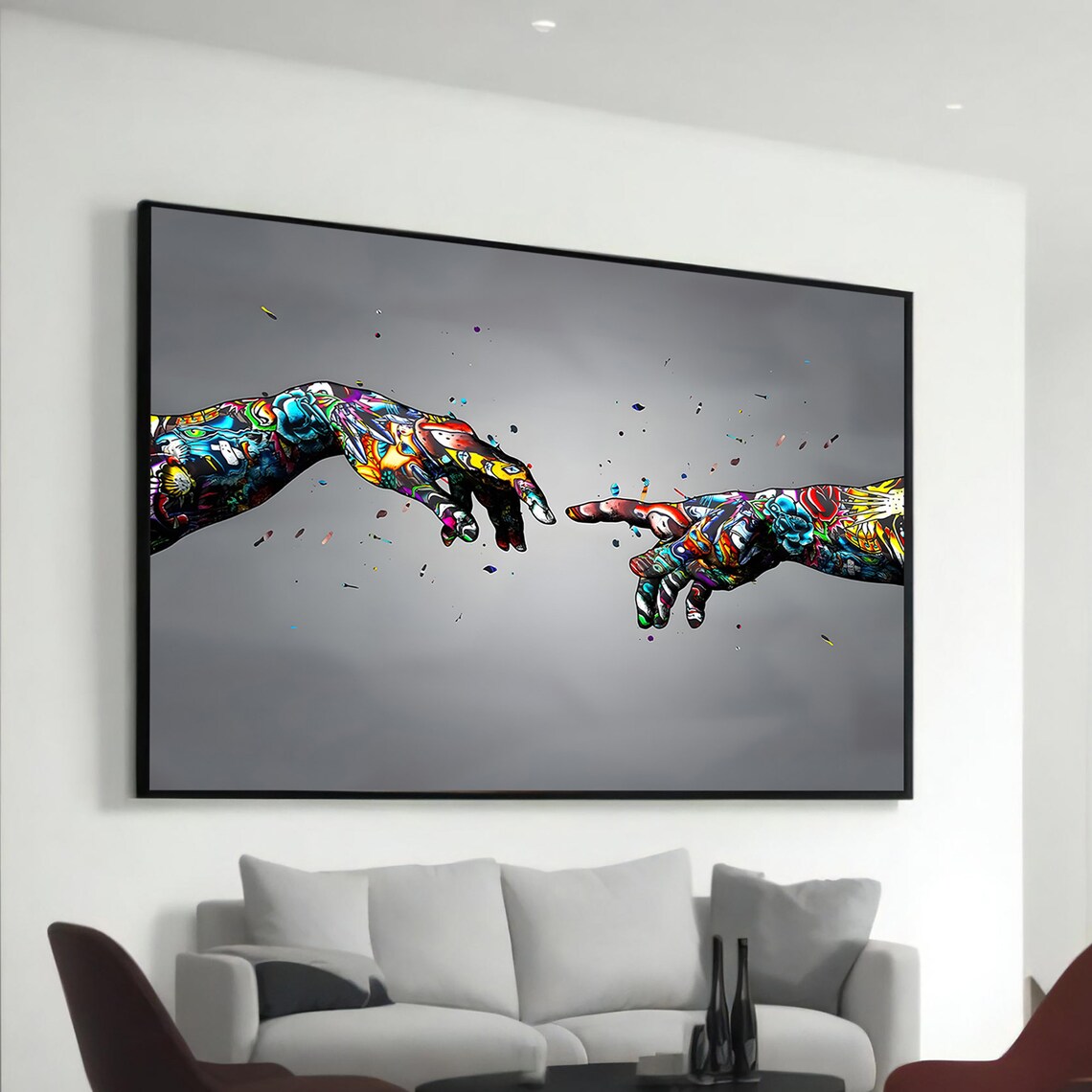 Banksyinspired Pop Art Poster, Graffiti Hands Of Creation