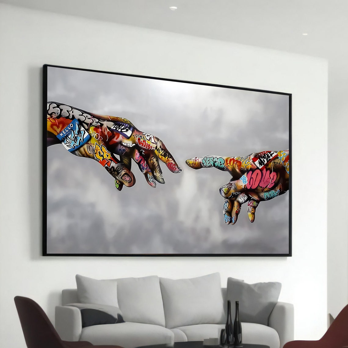 Creation Of Adam Graffiti Hands Tattooed Street Art Reimagining Poster