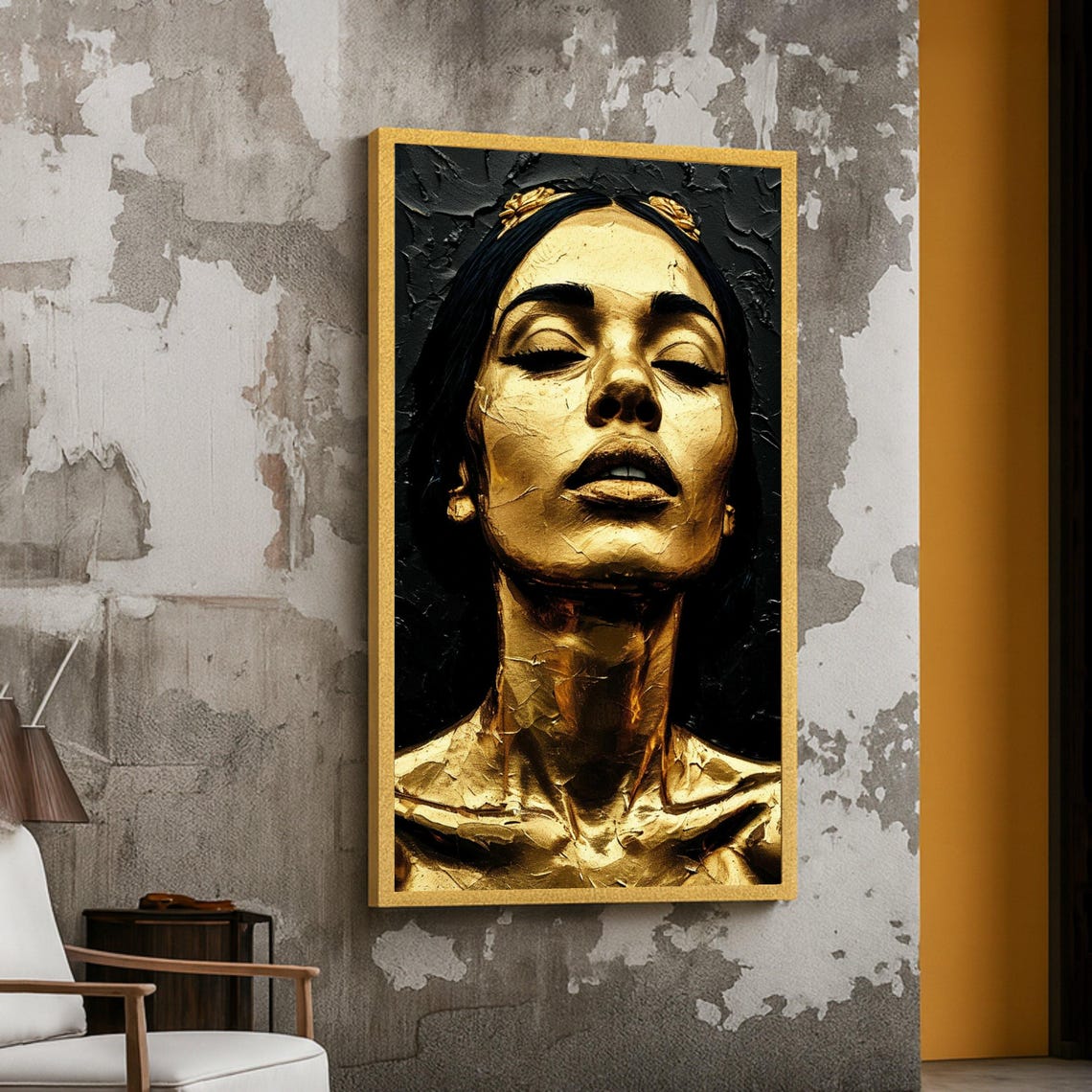 Golden Metallic Woman Portrait Eyes Closed Luxe Gold Leaf Poster