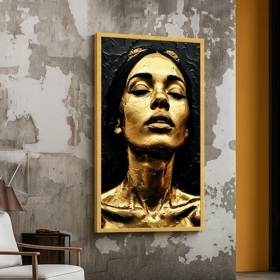 Golden Metallic Woman Portrait Eyes Closed Luxe Gold Leaf Poster