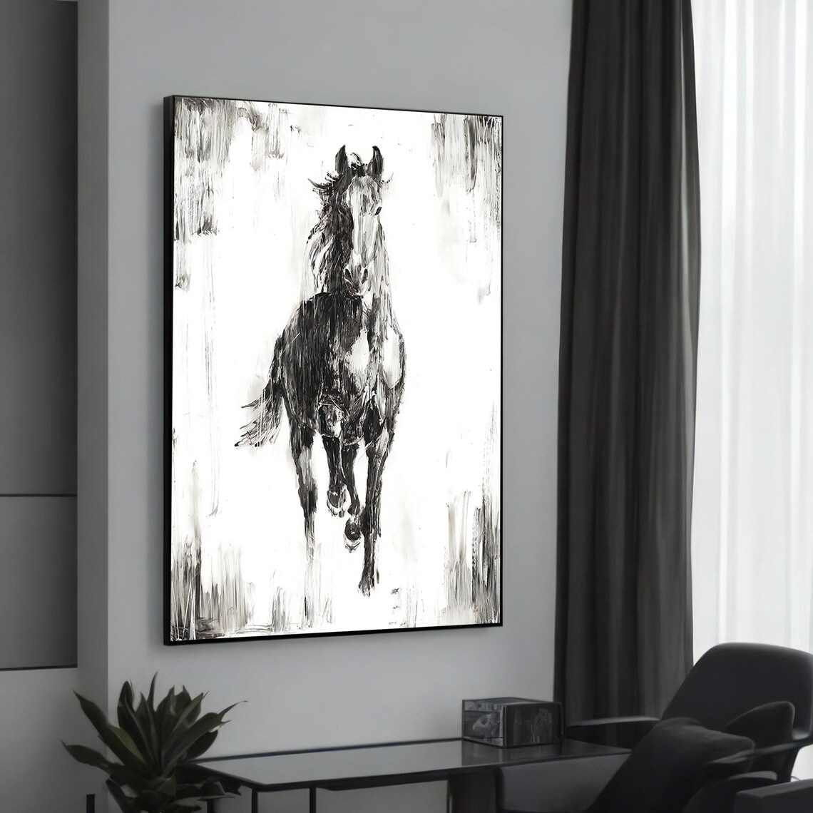 Dynamic Horse Art Print, Black And White Animal Art