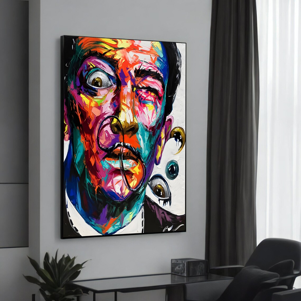 Surreal Banksy-Inspired Salvador Dal Portrait, Wall Art Print